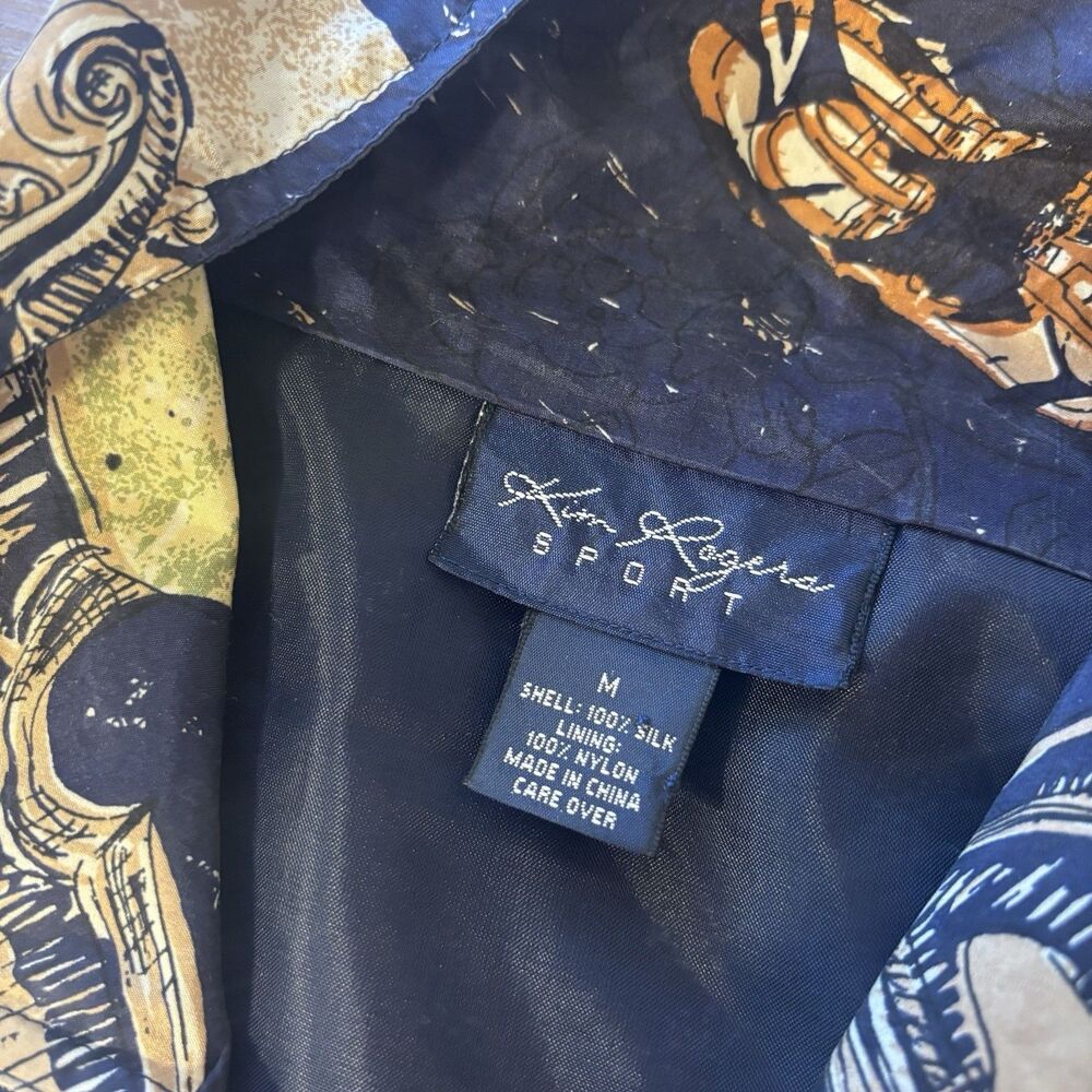 VTG 80s 90s Kim Rogers Sport 100% Silk Musical Instruments Print Bomber Jacket M - Picture 8 of 9
